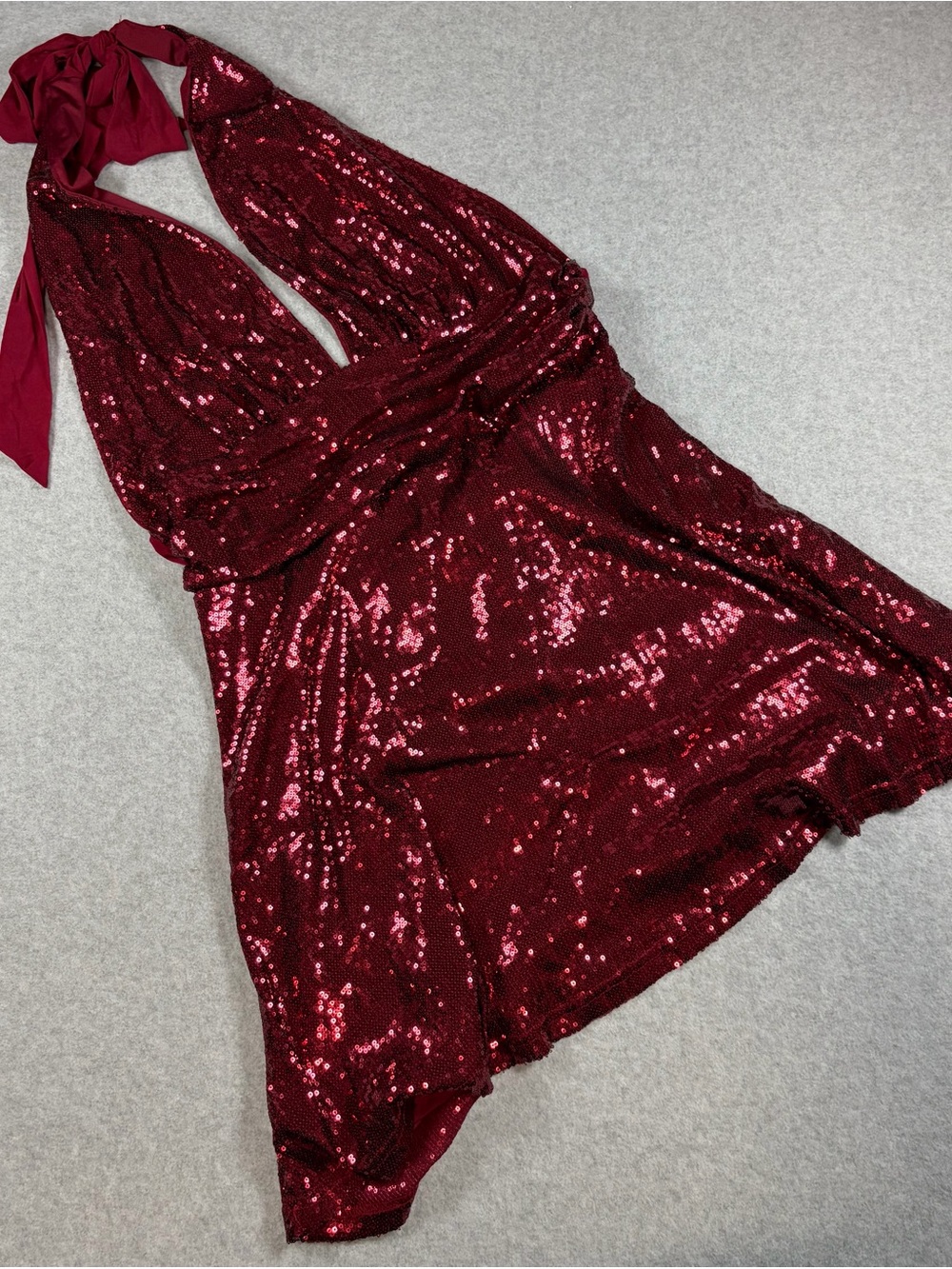 Red Sequin Halter Mini Dress